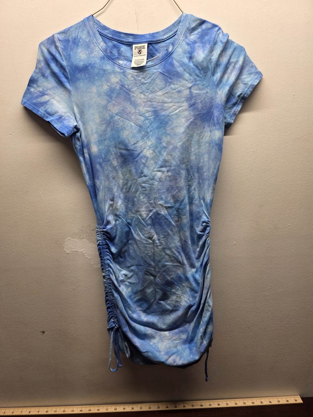PINK Victoria's Secret Blue Tie-Dye Ruched Side Mini Dress